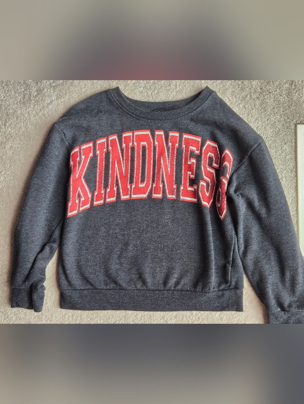 art class Charcoal Crewneck Sweatshirt with Red KINDNESS Graphic